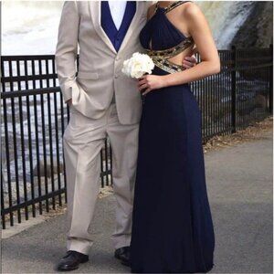 Betsy & Adam Navy Cut Out Gold Sequin Jeweled Homecoming Prom Maxi Dress Size 4